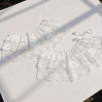 Women's Ruffled Lace Overlay Waist Belt with Scalloped Hem and Ribbon Tie  45.5in
