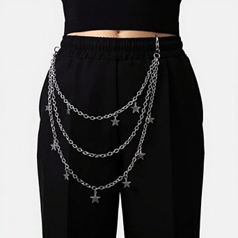 Women's Star Charm Multi-Layer Chain Belt with Metal Loops and Punk-Inspired Drape Design 25 in