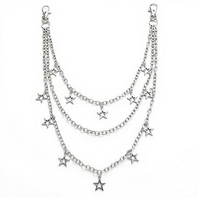 Women's Star Charm Multi-Layer Chain Belt with Metal Loops and Punk-Inspired Drape Design 25in