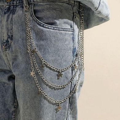 Women's Star Charm Multi-Layer Chain Belt with Metal Loops and Punk-Inspired Drape Design 25in