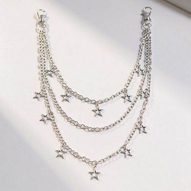 Women's Star Charm Multi-Layer Chain Belt with Metal Loops and Punk-Inspired Drape Design 25in