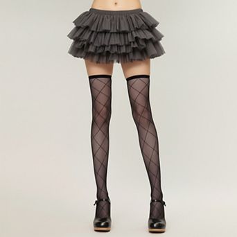 Anna-Kaci Women's Sheer Diamond Pattern Thigh High Stockings with Soft Stretch Fit