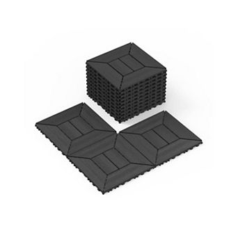 Brown Interlocking Deck Tiles, 44 pc Patio Tiles 44 Sq Ft - 12"x12" Easy Snap Together Installation