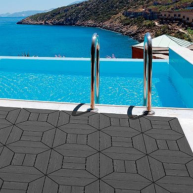 Brown Interlocking Deck Tiles, 44-PC Patio Tiles 44 Sq Ft - 12"x12" Easy Snap Together Installation