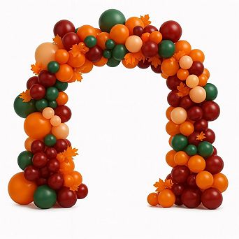 Fall Balloon Garland Arch Kit - Dark Green, Red, White, Orange with Maple Leaves for Thanksgiving