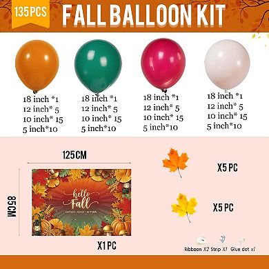 Fall Balloon Garland Arch Kit - Dark Green, Red, White, Orange with Maple Leaves for Thanksgiving
