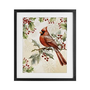 Stupell Home Decor Cardinal on Holly Branch Framed Wall Art