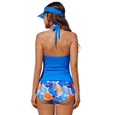 Women's Cupshe 2-pc. Halter Floral Print Tankini Top & Bottoms Swim Set