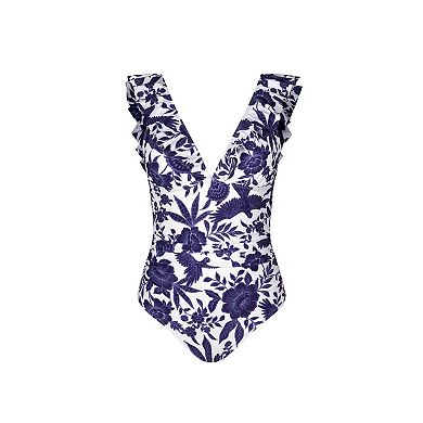 Women's Cupshe Ruffled V-Neck Lace Up One-Piece Swimsuit