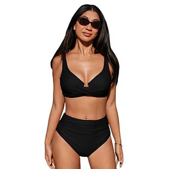 Women's Cupshe 2 pc Swim Top & High Waisted Bikini Bottoms Swim Set