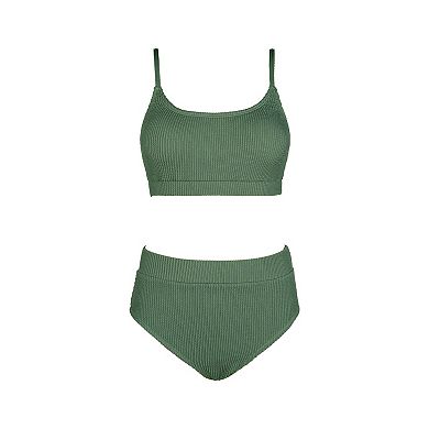 Women's Cupshe 2-pc. Swim Top & High Waisted Bikini Bottoms Swim Set