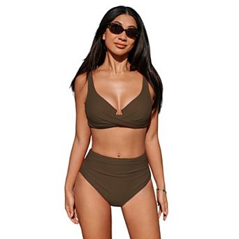 Women's Cupshe 2 pc Swim Top & High Waisted Bikini Bottoms Swim Set