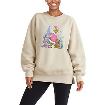 Women's Dr. Seuss The Grinch, Max, & Cindy Lou Who Graphic Oversized Fleece Crew Sweatshirt