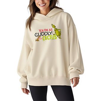 Women's Dr. Seuss The Grinch You're Cuddly As A Cactus Oversized Fleece Hoodie Sweatshirt