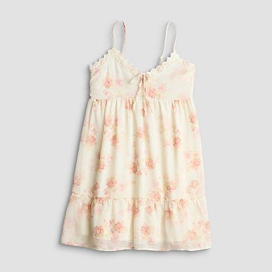 Juniors' Pink Rose Lace Trim Skater Dress