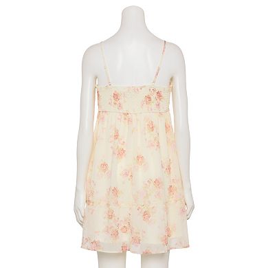 Juniors' Pink Rose Lace Trim Skater Dress