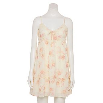 Juniors' Pink Rose Lace Trim Skater Dress