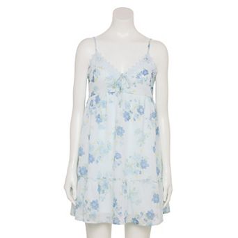 Juniors' Pink Rose Lace Trim Skater Dress