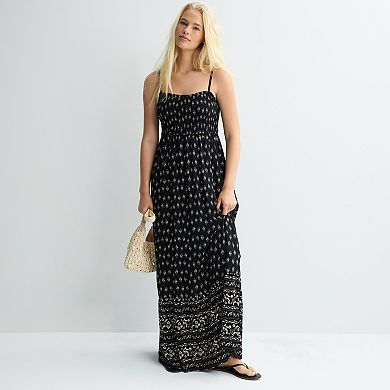 Juniors' Pink Rose Smocked Maxi Dress