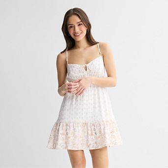 Juniors' Pink Rose Tie Front Skater Dress