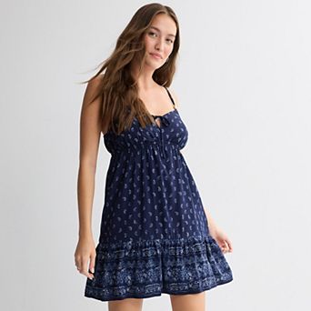 Juniors' Pink Rose Tie Front Skater Dress