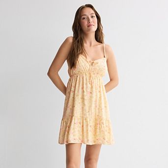 Juniors' Pink Rose Tie Front Skater Dress