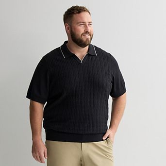 Big & Tall Apt. 9® Short Sleeve Cable Stitch Johnny Collar Sweater