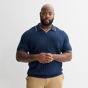 Big & Tall Apt. 9® Short Sleeve Cable Stitch Johnny Collar Sweater