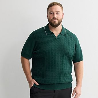 Big & Tall Apt. 9® Short Sleeve Cable Stitch Johnny Collar Sweater