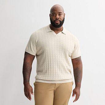 Big & Tall Apt. 9® Short Sleeve Cable Stitch Johnny Collar Sweater