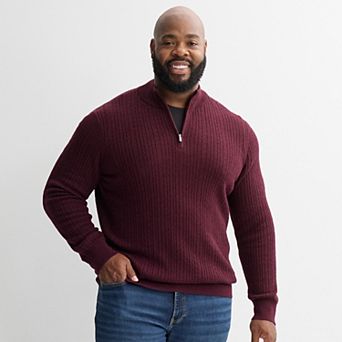 Big & Tall Apt. 9® Merino Blend Mini Cable 1/4 Zip Sweater