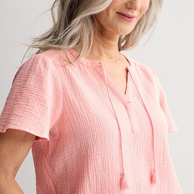 Women's Croft & Barrow Splitneck Tassel Top