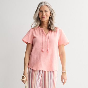 Women's Croft & Barrow® Splitneck Tassel Top