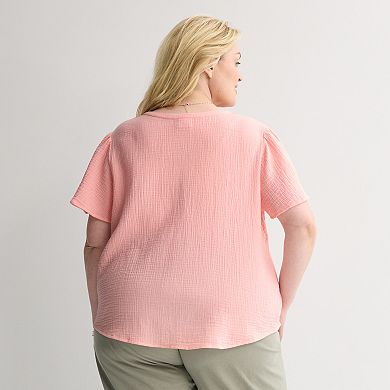 Plus Size Croft & Barrow® Splitneck Tassel Top