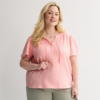 Plus Size Croft & Barrow® Splitneck Tassel Top