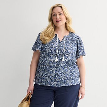 Plus Size Croft & Barrow® Splitneck Tassel Top