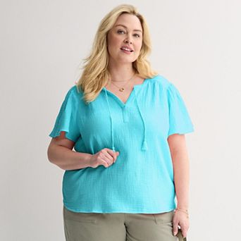 Plus Size Croft & Barrow® Splitneck Tassel Top