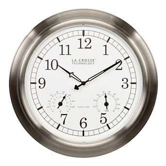 La Crosse Technology 17.9 in Stainless Steel Analog Atomic Wall Clock with Temperature & Humidity