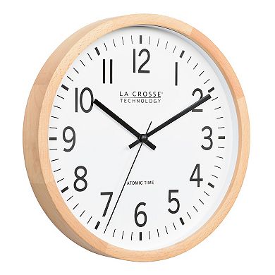 La Crosse Technology 12.8-Inch Beech Wood Atomic Analog Wall Clock