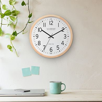 La Crosse Technology 12.8-Inch Beech Wood Atomic Analog Wall Clock