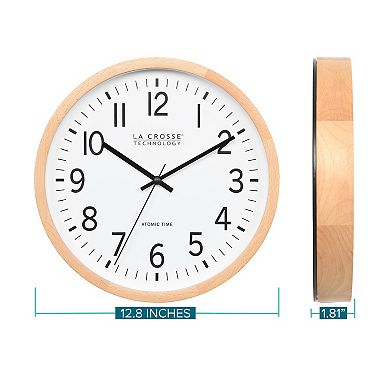 La Crosse Technology 12.8-Inch Beech Wood Atomic Analog Wall Clock