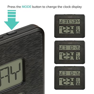 La Crosse Technology Black Digital Atomic Clock with Calendar & Indoor Temperature