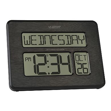 La Crosse Technology Black Digital Atomic Clock with Calendar & Indoor Temperature
