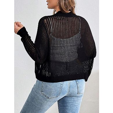 Womens Plus Size Lightweight Cardigan Sweater Open Front Long Sleeve Knitted Cropped Shrug