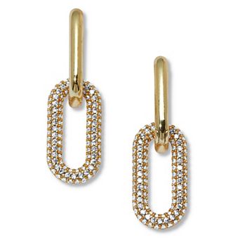 PalmBeach Jewelry Round Crystal Chain Link Drop Earrings, 36x12mm