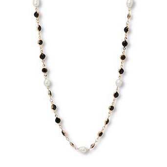 PalmBeach Jewelry Black Crystal and Pearl Gold Ion-Plated Stainless Steel Long Necklace, 40 in