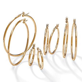 PalmBeach Jewelry 4-Pair Set Gold-Plated Sterling Silver Polished Hoop Earrings