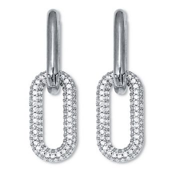 PalmBeach Jewelry Round Crystal Silvertone Oval Link Drop Earrings