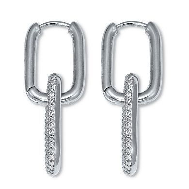 PalmBeach Jewelry Round Crystal Silvertone Oval Link Drop Earrings