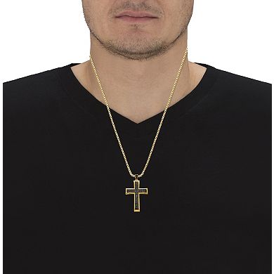 PalmBeach Jewelry Men's .65 TCW Cubic Zirconia Gold-Plated Cross Pendant Necklace, 24 Inches